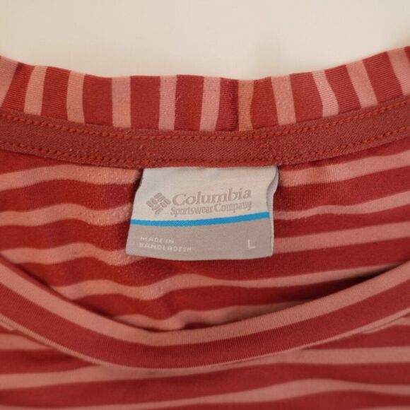 Columbia Red Striped Crew Neck Short Sleeve T-Shirt Large Top Polyester Elastane - Picture 7 of 8